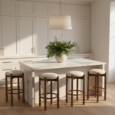 Indoor Bar Stools with Solid Rubberwood Frame, Non-Swivel Bar Chairs with High-Resilience Foam Seat, 19.5'' L x 19.5'' W x 30'' H, Ivory+Walnut