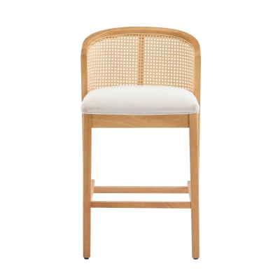 Cozy Counter Stools with Padded Upholstered Seat, Rubberwood Bar Chairs with Reinforced Footrest, 20.5" L x 22.5" W x 6" H, Beige+Natural