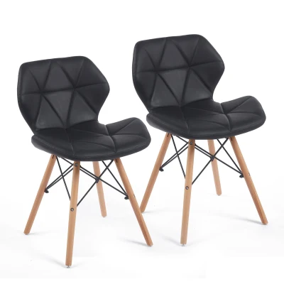 Modern Dining Chair with Backrest and PU Leather Surface, Stain-Resistant Bar Stools with Ergonomic Wood Legs, 18.5'' L x 14.5'' W x 28'' H, Black