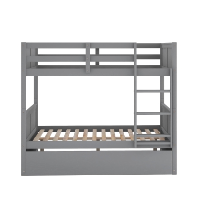 Full-Over-Full Bunk Bed with Space-Saving Pullout Trundle, Space-Saving Bed Frame with 2 Separate Beds, 79.5" L x 57" W x 60" H, Gray