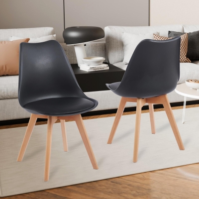 Modern Dining Chairs with Ergonomic High-Density Foam Backrest, Wooden-Legged Side Chairs with PU Leather Upholstery, 19.5L x 16.5W x 32H, Black