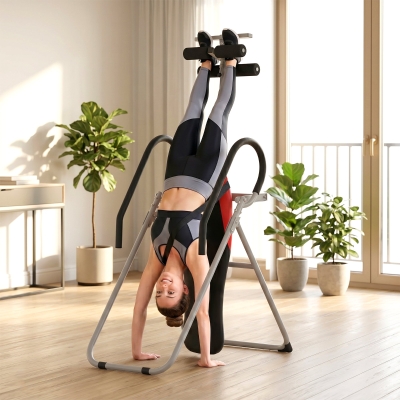 Soozier Inversion Table, Heavy Duty Folding Inversion Table with Adjustable Ankle Lock and Safety Belt for Pain Relief Therapy, Black & Red