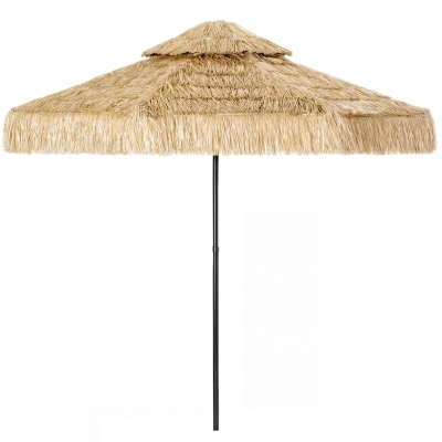 Outsunny 8.5 FT Tiki Patio Umbrella, 2-Tier Hawaiian Style, Khaki