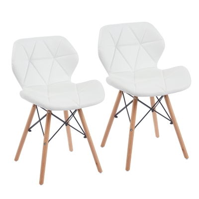 Modern Dining Chair with Backrest and PU Leather Surface, Stain-Resistant Bar Stools with Ergonomic Wood Legs, 18.5'' L x 14.5'' W x 28'' H, White