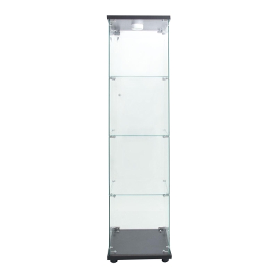 Floor-Standing Curio Bookcase with Tempered Glass Door, LED Glass Display Cabinet with Adjustable Feet, 16.5'' L x 14.5'' W x 64.5'' H, Black