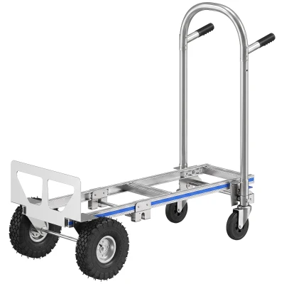 Soozier 4-Wheel/2-Wheel Cargo Cart, 2-in-1 Folding Hand Truck with Aluminum Alloy Frame and Steel Handle, Capacity, Silver Tone