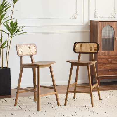 Bari Counter Stools with High-Quality Rubber Wood, Cozy Bar Chairs with Good Breathability and Lumbar Support, 18" L x 20.5" W x 26" H, Walnut