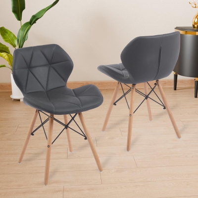 Modern Dining Chair with Backrest and PU Leather Surface, Stain-Resistant Bar Stools with Ergonomic Wood Legs, 18.5'' L x 14.5'' W x 28'' H, Grey