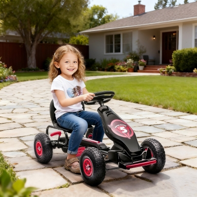 Aosom Pedal Go Kart w/ Adjustable Seat, Rubber Wheels Shock Absorb, Red