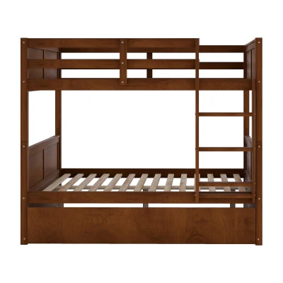 Full-Over-Full Bunk Bed with Pullout Trundle, Space-Saving Bed Frame with 2 Separate Beds, 79.5" L x 57" W x 60" H, Walnut