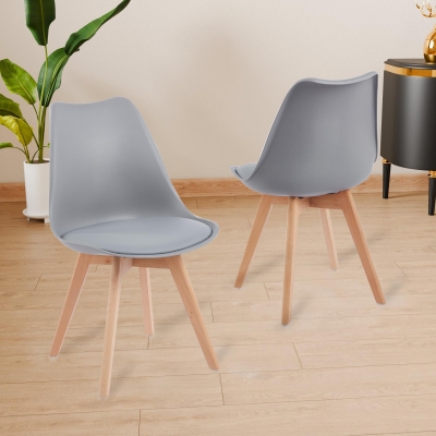 Modern Dining Chairs with Ergonomic High-Density Foam Backrest, Wooden-Legged Side Chairs with PU Leather Upholstery, 19.5L x 16.5W x 32H, Grey