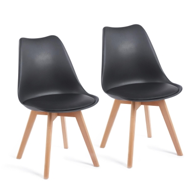 Modern Dining Chairs with Ergonomic High-Density Foam Backrest, Wooden-Legged Side Chairs with PU Leather Upholstery, 19.5L x 16.5W x 32H, Black