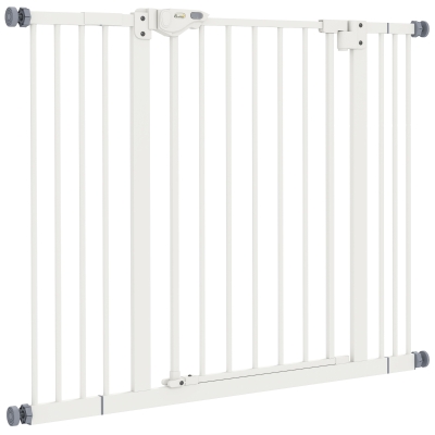 PawHut 30 Inch Tall Pet Gate with Door Dog Gate and Barrier Indoor for Stairs, Pressure-Mounted Safety Gate, White