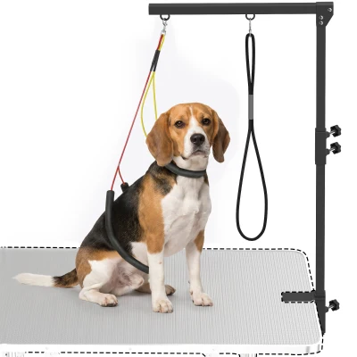PawHut Dog Grooming Arm with Clamp Adjustable Foldable Dog Grooming 2 Loop Noose Small Medium Dogs 18.9" -32.3" Black
