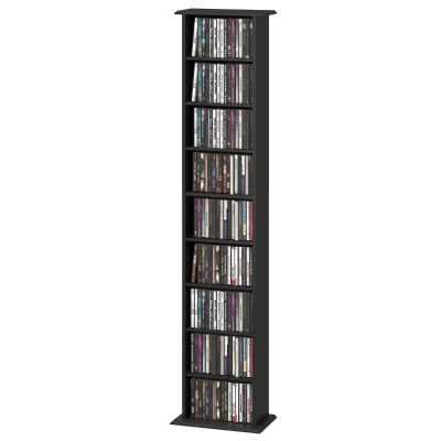 HOMCOM 9-Tier DVD Shelf with 7 Adjustable Shelves, Slim CD Shelf, Holds 252 CDs, 147 DVDs or 189 Blu-rays, Black