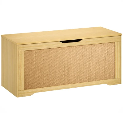HOMCOM Storage Chest with Lift Top Storage Chest with Safety Hinges 39.4" Oak