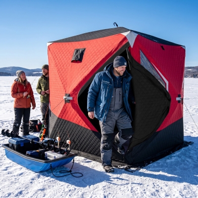 Outsunny 3-4 Person Insulated Ice Fishing Shelter, Pop up, with Oversized Doors, Windows, Vents and Carry Bag, for Low-Temp -22℉