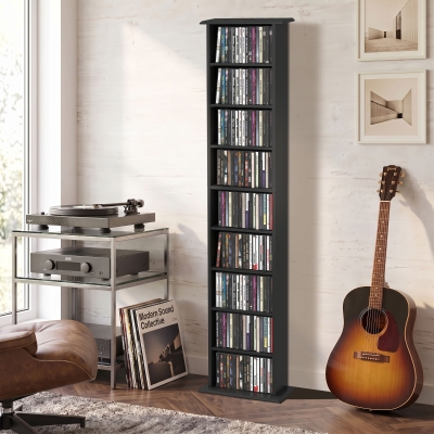 HOMCOM 9-Tier DVD Shelf with 7 Adjustable Shelves, Slim CD Shelf, Holds 252 CDs, 147 DVDs or 189 Blu-rays, Black