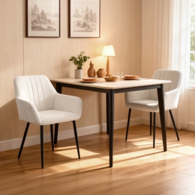 HOMCOM Dining Chairs Set of 2, Upholstered Linen Fabric Accent Chairs with Metal Legs, Beige