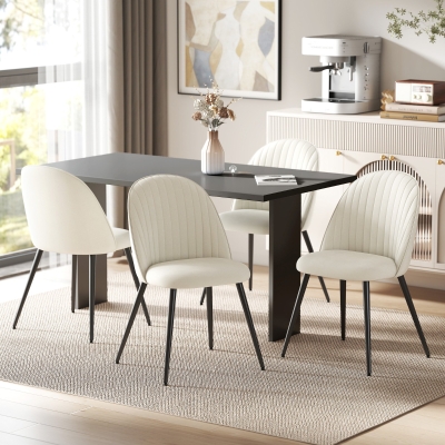 HOMCOM Set of 4 Modern Dining Chairs, Velvet Upholstered Kitchen Chairs with Steel Legs for Living Room, Cream White