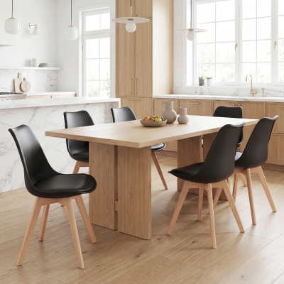 HOMCOM Modern Dining Table Chairs Set of 6, Rubber Wood Kitchen Table Chairs with PU Leather Cushion for Living Room, Bedroom