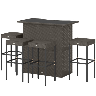 Outsunny 5-Piece Rattan Bar Set, Bar-Height Table & Stools, Brown