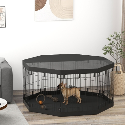 PawHut 8 Panels Foldable Dog Playpen with Bottom Pad & Top Cover, 30" High
