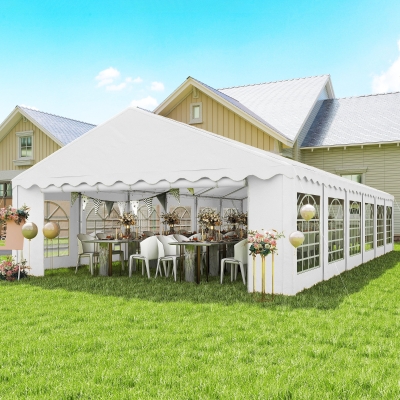 Outsunny 20' x 40' Party Tent, Outdoor Canopy Tent with Removable Sidewalls, 12 Windows for Parties, Wedding, Events, BBQ, White