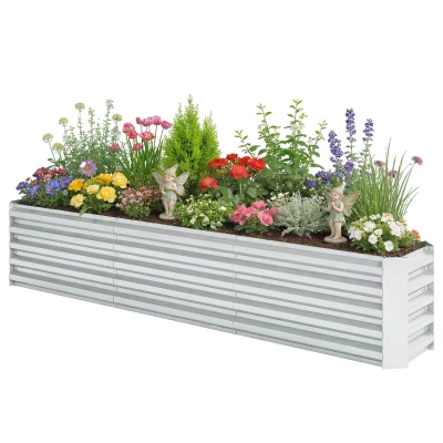 Outsunny 8' x 1.3' x 1.5' Galvanized Raised Bed, Large Elevated Planter Box for Growing Flowers, Herbs and Vegetables, Silver