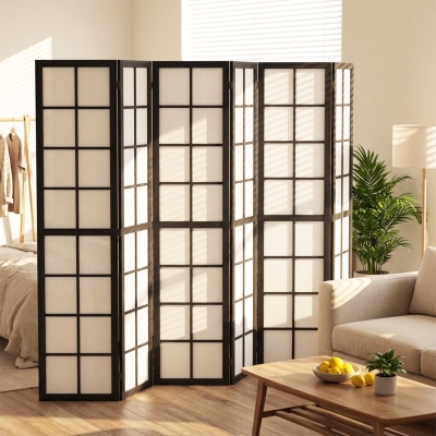 HOMCOM 6 Panel Room Divider, 5.6 ft Folding Wall Divider Room Partition for Home Office, Bedroom, Living Room, Black