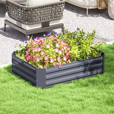Outsunny Galvanized Raised Garden Bed, 4' x 3' x 1' Outdoor Metal Planter Box, Raised Bed for Growing Flowers Herbs, Dark Grey