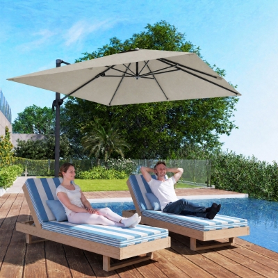 Outsunny 8 FT Aluminium Cantilever Patio Umbrella with 360° Rotation, Cross Base, Crank and Tilt for Garden, Patio, Light Grey