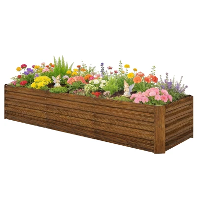 Outsunny 8'x2.6'x1.5' Galvanized Raised Bed, Large Elevated Planter Box for Growing Flowers, Herbs and Vegetables, Wood Effect