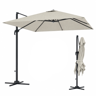 Outsunny 8 FT Aluminium Cantilever Patio Umbrella with 360° Rotation, Cross Base, Crank and Tilt for Garden, Patio, Light Grey