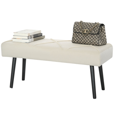 HOMCOM 39 Inches Upholstered Bedroom Bench, Modern End of Bed Bench with Steel Legs, Cream White