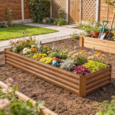 Outsunny 8'x2.6'x1.5' Galvanized Raised Bed, Large Elevated Planter Box for Growing Flowers, Herbs and Vegetables, Wood Effect