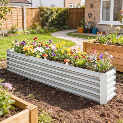 Outsunny 8' x 1.3' x 1.5' Galvanized Raised Bed, Large Elevated Planter Box for Growing Flowers, Herbs and Vegetables, Silver