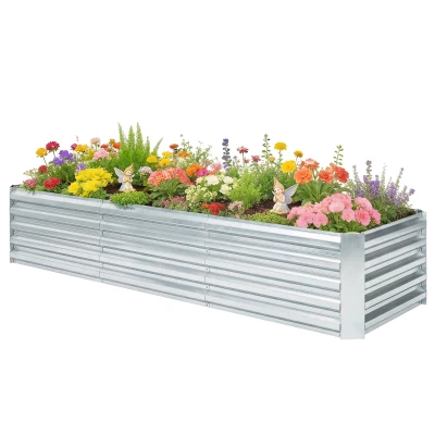 Outsunny 8'x2.6'x1.5' Galvanized Raised Bed, Large Elevated Planter Box for Growing Flowers, Herbs and Vegetables, Silver