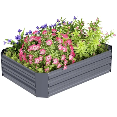Outsunny Galvanized Raised Garden Bed, 4' x 3' x 1' Outdoor Metal Planter Box, Raised Bed for Growing Flowers Herbs, Dark Grey
