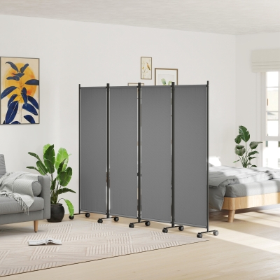 Outsunny Folding Room Divider with Castor Wheels, Rolling Privacy Screen for Home Office Bedroom, 5.6ft Tall