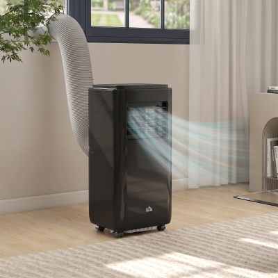 HOMCOM 10,000 BTU Moible Air Conditioner 440 Sq. Ft., Dehumidifier Fan Auto Sleep with 24H Timer On/Off, Window Kit, Black