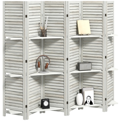 HOMCOM 6-Panel 67" Wood Room Divider with Shelves, White
