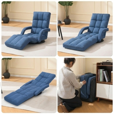 Swivel Gaming Chair with Adjustable Footrest, 20.5"L x 39.5"W x 26"H, Blue