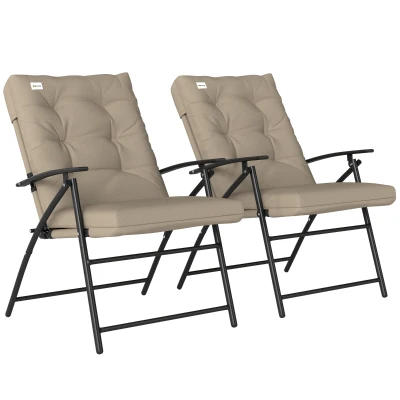 Outsunny Set of 2 Outdoor Folding Chairs with Adjustable Backrest, Padded Camping Chairs for Outdoor Events, Khaki