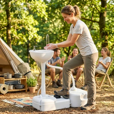 Kleankin Portable Camping Sink, 4.5 Gallon, White
