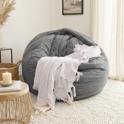 Soft Velvet Bean Bag Sofa with High-Resilience Foam, 48" L x 36" W x 20" H, Antique Grey