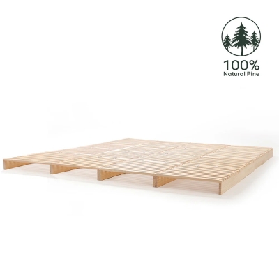 Minimalist Solid Wood Modular Bed Frame with Slatted Support, 203L x 203W x 10H cm, Wooden
