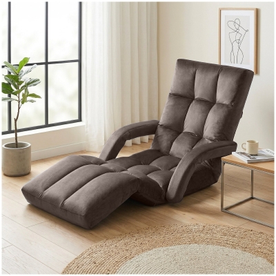 Folding Floor Chair with 14 Precision Adjustment Levels, 20.5"L x 39.5"W x 25.5"H, Brown