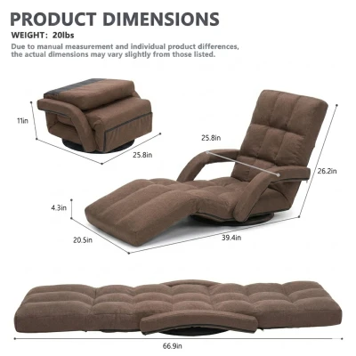Swivel Gaming Chair with Adjustable Footrest, 20.5"L x 39.5"W x 26"H, Brown