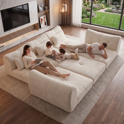 Cozy Compressed Sofa with Customizable Modular Layouts, 101.5"L x 36.5"W x 28.5"H, Beige